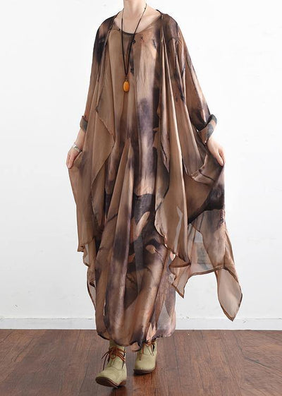 Italian o neck asymmetric quilting clothes Photography khaki print Traveling Dresses - bagstylebliss