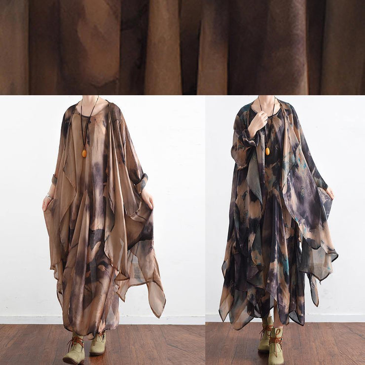 Italian o neck asymmetric quilting clothes Photography khaki print Traveling Dresses - bagstylebliss