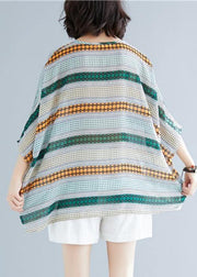 Italian o neck baggy chiffon clothes striped loose blouses - bagstylebliss