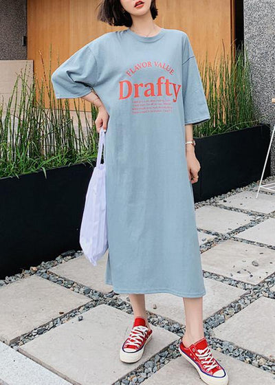 Italian o neck half sleeve dress Work blue Letter Robe Dresses - bagstylebliss