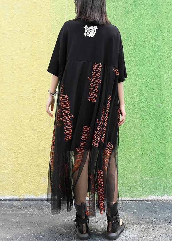 Italian o neck patchwork tulle cotton dresses Fabrics black print Traveling Dresses summer - bagstylebliss