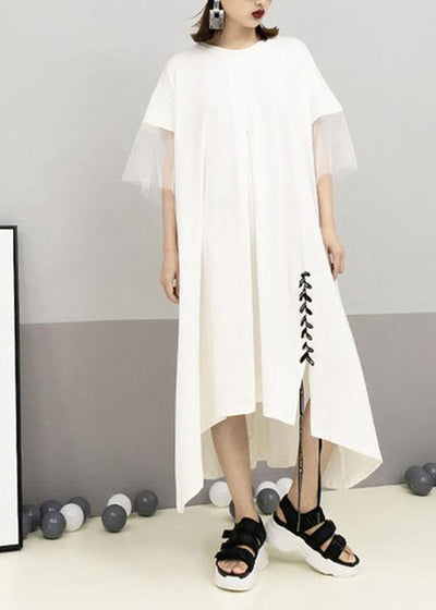 Italian patchwork cotton Tunics Sleeve white Maxi Dresses summer - bagstylebliss