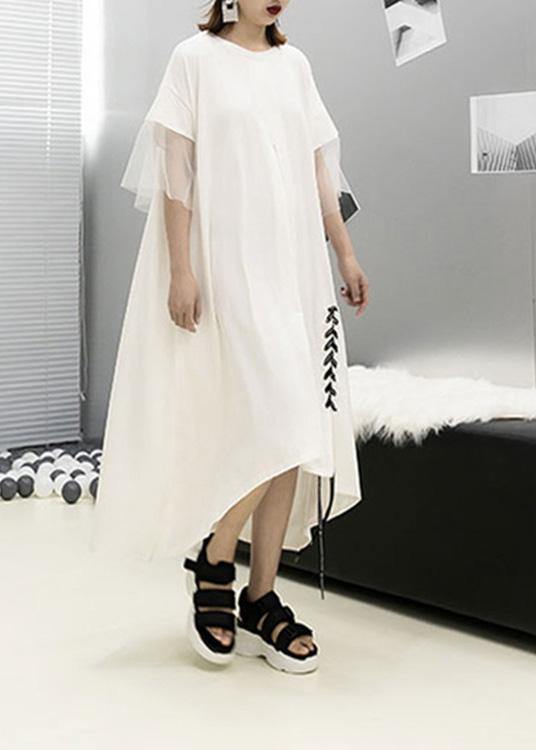 Italian patchwork cotton Tunics Sleeve white Maxi Dresses summer - bagstylebliss