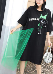 Italian patchwork tulle cotton Tunics Wardrobes black prints long Dress summer - bagstylebliss