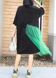 Italian patchwork tulle cotton Tunics Wardrobes black prints long Dress summer - bagstylebliss