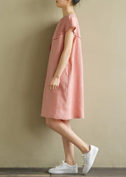 Italian pink linen Wardrobes o neck patchwork baggy summer Dress - bagstylebliss