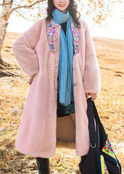 Italian pink fine crane coats pattern embroidery outwears - bagstylebliss