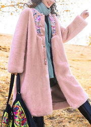 Italian pink fine crane coats pattern embroidery outwears - bagstylebliss