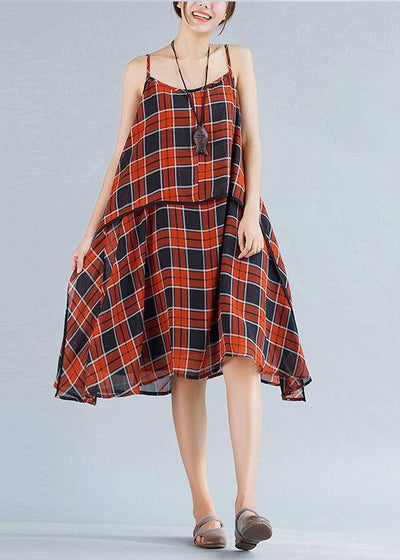 Italian plaid chiffon clothes Women Sleeve sleeveless Summer Dresses - bagstylebliss