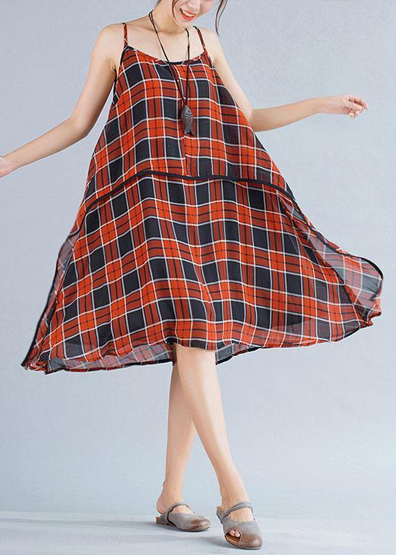 Italian plaid chiffon clothes Women Sleeve sleeveless Summer Dresses - bagstylebliss