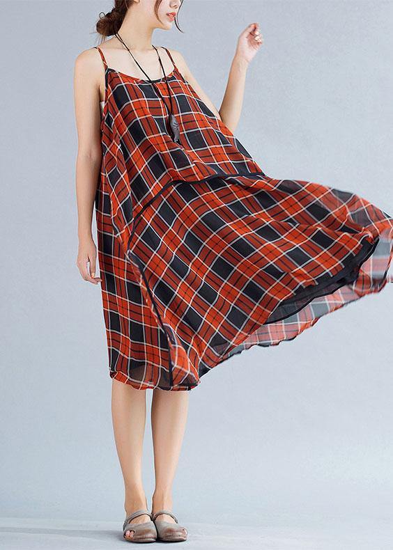 Italian plaid chiffon clothes Women Sleeve sleeveless Summer Dresses - bagstylebliss