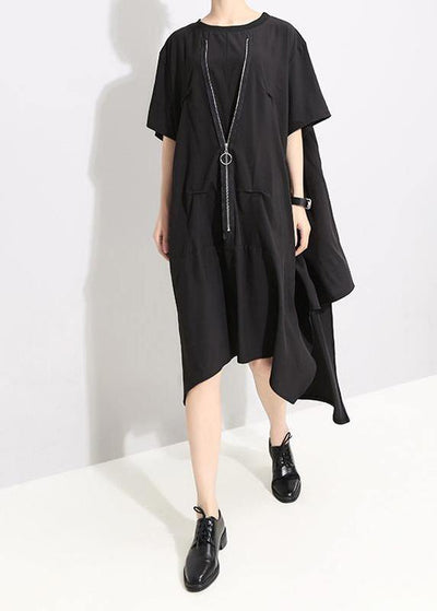 Italian plus size Irregular Cut Loose Round Neck Fashion Dress - bagstylebliss