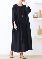 Italian pockets o neck clothes For Women Work Outfits black robes Dresses - bagstylebliss