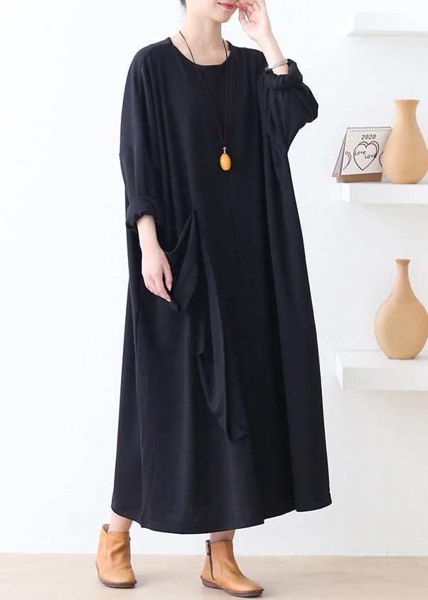 Italian pockets o neck clothes For Women Work Outfits black robes Dresses - bagstylebliss