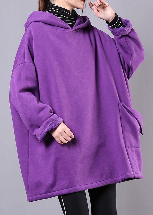 Italian purple cotton clothes For Women hooded pockets Midi shirts - bagstylebliss