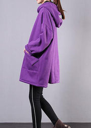 Italian purple cotton clothes For Women hooded pockets Midi shirts - bagstylebliss