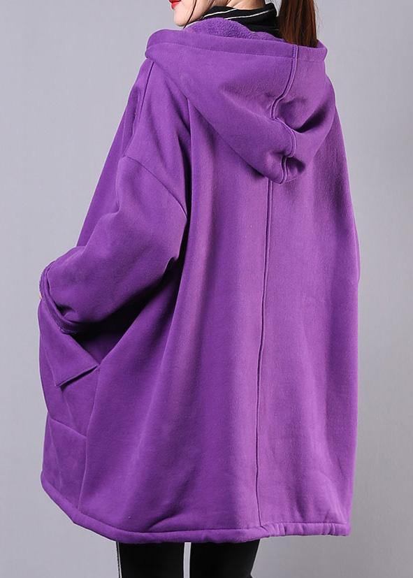 Italian purple cotton clothes For Women hooded pockets Midi shirts - bagstylebliss