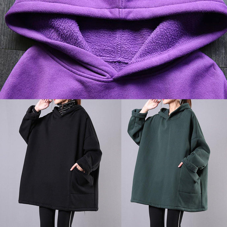 Italian purple cotton clothes For Women hooded pockets Midi shirts - bagstylebliss