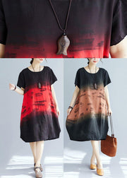 Italian red print Cotton dresses o neck patchwork A Line summer Dresses - bagstylebliss