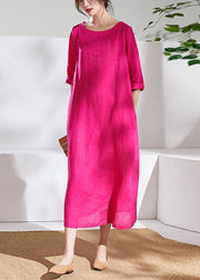 Italian rose linen dresses o neck half sleeve Maxi summer Dresses - bagstylebliss