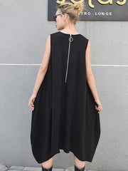 Italian sleeveless asymmetric cotton summer black cotton Dresses - bagstylebliss