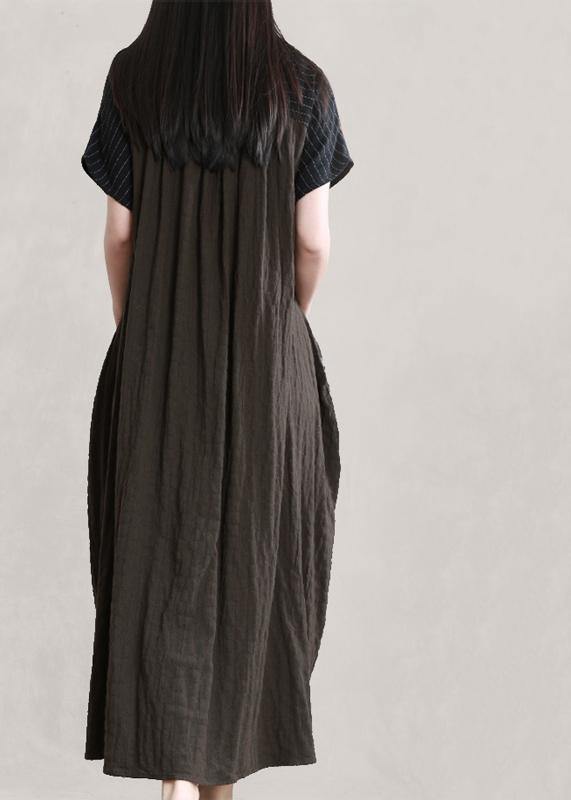 Italian v neck Batwing Sleeve linen dresses Photography chocolate print Dress - bagstylebliss