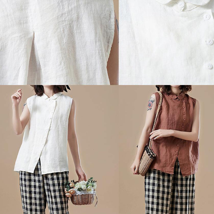 Italian white cotton Shirts Vintage Shape Peter pan Collar Sleeveless short Summer top - bagstylebliss