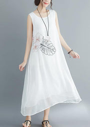 Italian white cotton blended clothes Omychic Runway Sleeveless embroidery long Summer Dresses - bagstylebliss