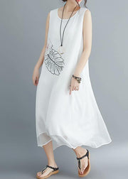 Italian white cotton blended clothes Omychic Runway Sleeveless embroidery long Summer Dresses - bagstylebliss