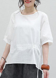 Italian white cotton shirts Tunic Tops o neck drawstring shirt - bagstylebliss