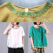 Italian white linen tops women design embroidery summer blouses - bagstylebliss