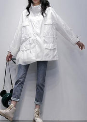 Italian white patchwork tulle Plus Size tunic coat Photography stand collar coat - bagstylebliss