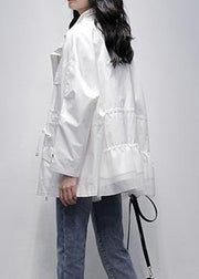 Italian white patchwork tulle Plus Size tunic coat Photography stand collar coat - bagstylebliss