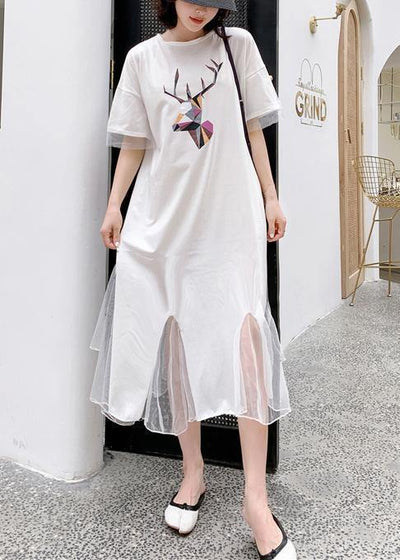 Italian white patchwork tulle cotton Tunics prints Traveling summer Dress - bagstylebliss