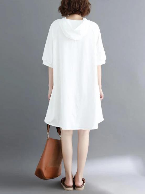 Italian white print Cotton Tunics hooded Dresses summer Dress - bagstylebliss