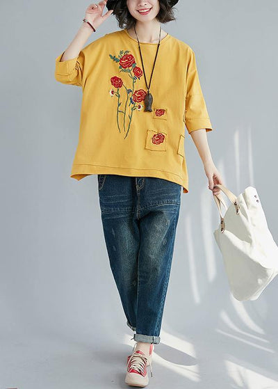 Italian yellow cotton clothes For Women boutique Outfits o neck patchwork tunic Summer - bagstylebliss