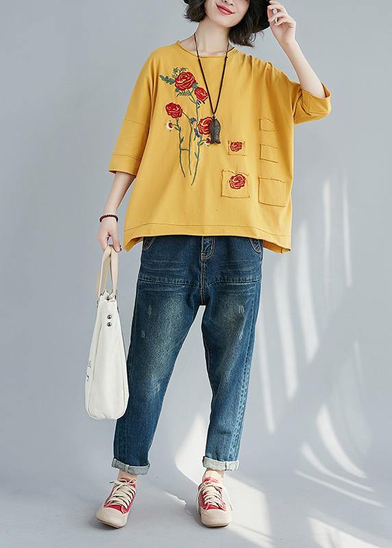 Italian yellow cotton clothes For Women boutique Outfits o neck patchwork tunic Summer - bagstylebliss