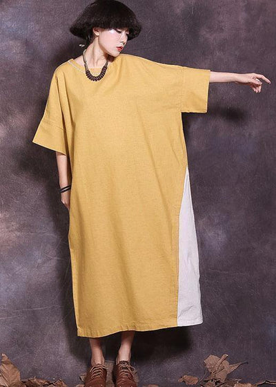 Italian yellow patchwork cotton Tunics Batwing Sleeve A Line summer Dress - bagstylebliss
