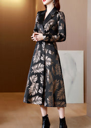 Jacquard Black Sashes Pockets Cotton Long Trench Coat Fall