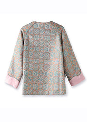 Jacquard Pink Patchwork Side Open Button Silk Coat Fall