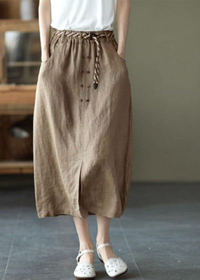 Khaki Asymmetrical Design Patchwork Summer Ramie A Line Skirt - bagstylebliss