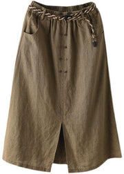 Khaki Asymmetrical Design Patchwork Summer Ramie A Line Skirt - bagstylebliss
