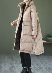 Khaki Casual Duck Down Down Jacket Hooded Winter