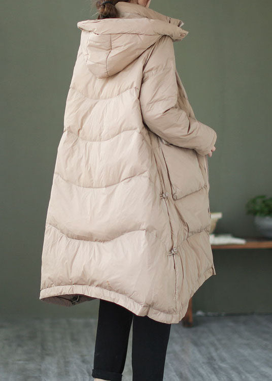 Khaki Casual Duck Down Down Jacket Hooded Winter