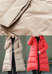 Khaki Casual Duck Down Down Jacket Hooded Winter