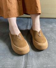 Khaki Casual Genuine Leather Flats  Flats - bagstylebliss