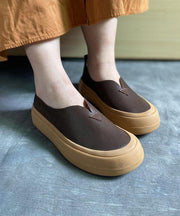 Khaki Casual Genuine Leather Flats  Flats - bagstylebliss