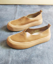 Khaki Casual Genuine Leather Flats  Flats - bagstylebliss