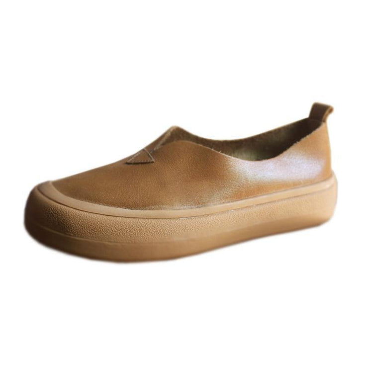 Khaki Casual Genuine Leather Flats  Flats - bagstylebliss