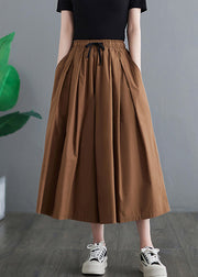 Khaki Elastic Waist Solid Wide Leg Pants